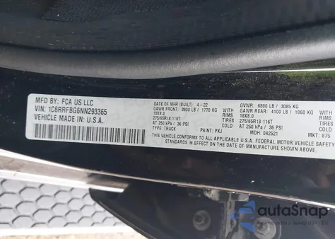 2022 Ram 1500 Big Horn/Lone Star из США, поврежденный, VIN 1C6RRFBG6NN293365